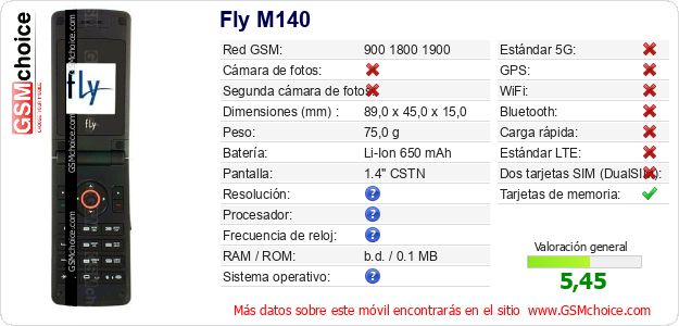 Fly M140 Datos técnicos del móvil 