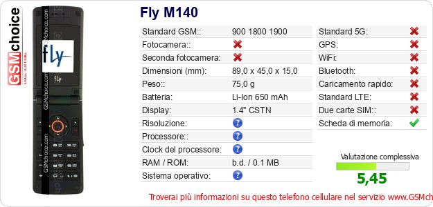 Fly M140 Dati tecnici di telefono cellulare Fly M140 Dati tecnici di telefono cellulare