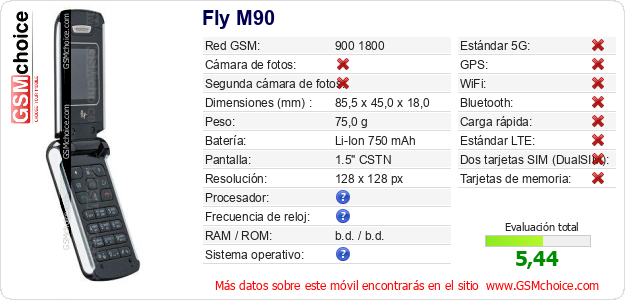 Fly M90 Datos técnicos del móvil 