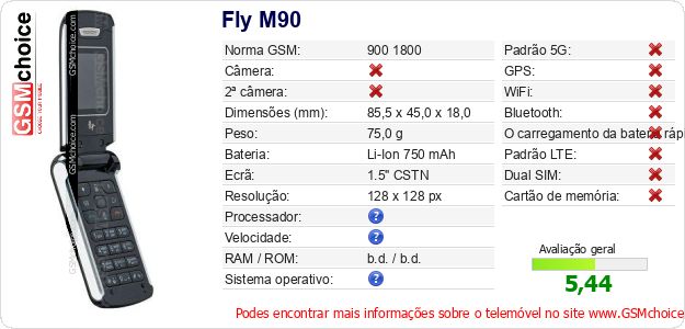 Fly M90 Especificações técnicas do telemóvel Fly M90 Especificações técnicas do telemóvel