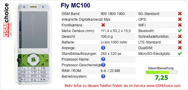 Fly MC100 technische Daten Fly MC100 technische Daten