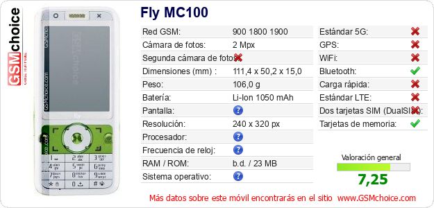 Fly MC100 Datos técnicos del móvil 