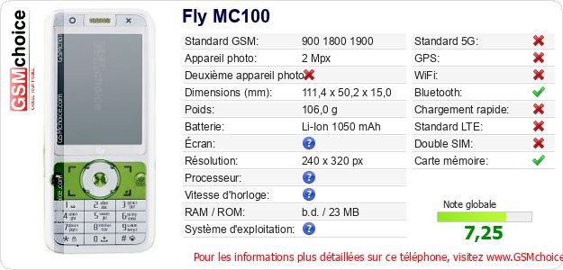 Fly MC100 Fiche technique Fly MC100 Fiche technique