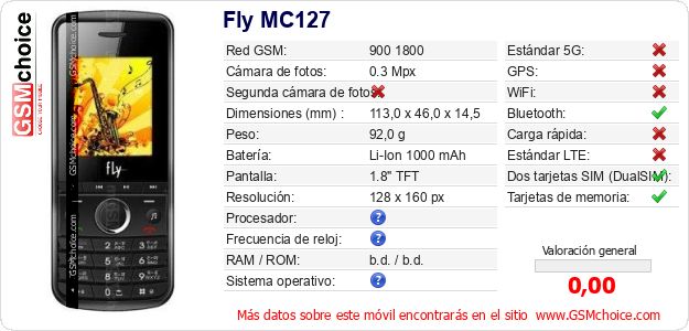 Fly MC127 Datos técnicos del móvil 
