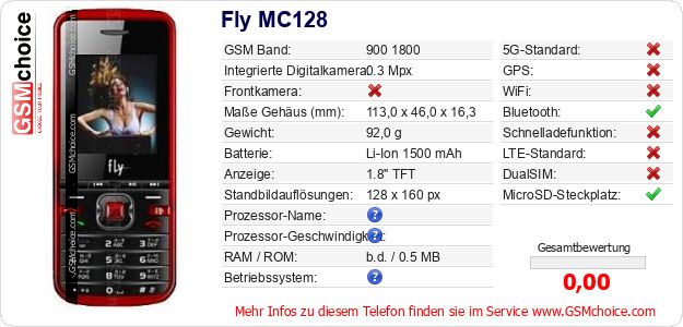 Fly MC128 technische Daten Fly MC128 technische Daten