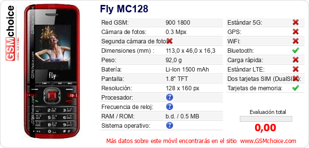 Fly MC128 Datos técnicos del móvil 