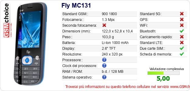 Fly MC131 Dati tecnici di telefono cellulare Fly MC131 Dati tecnici di telefono cellulare