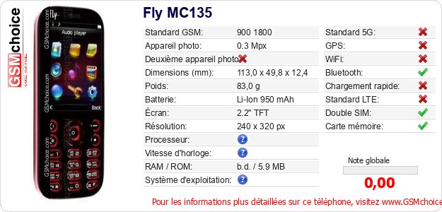 Fly MC135 Fiche technique Fly MC135 Fiche technique