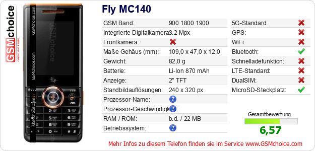 Fly MC140 technische Daten Fly MC140 technische Daten