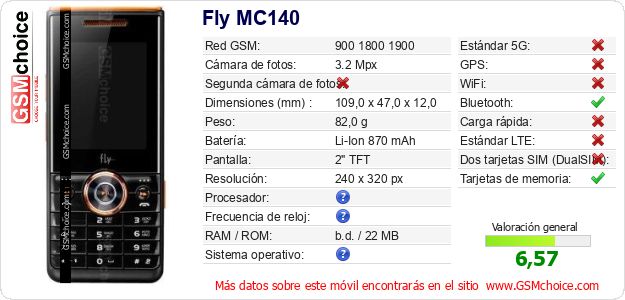 Fly MC140 Datos técnicos del móvil 
