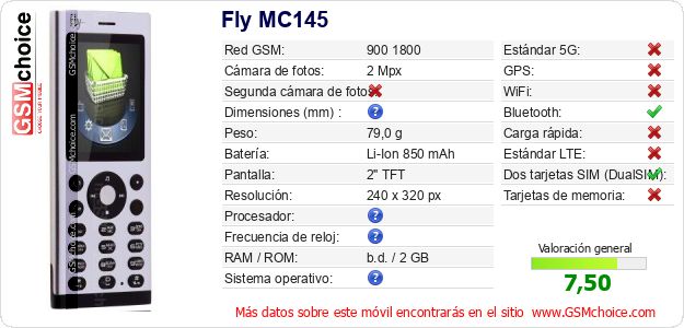 Fly MC145 Datos técnicos del móvil Fly MC145 Datos técnicos del móvil