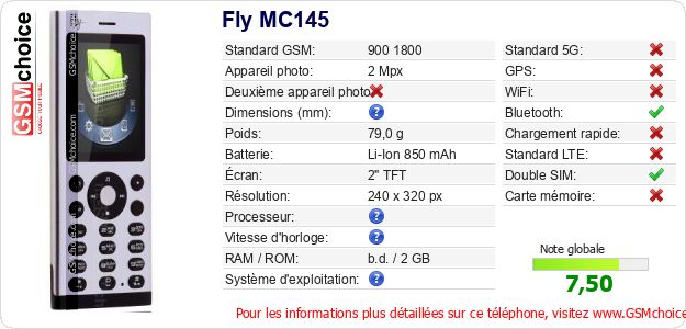 Fly MC145 Fiche technique Fly MC145 Fiche technique