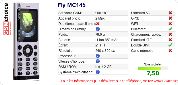 Fly MC145 Fiche technique Fly MC145 Fiche technique