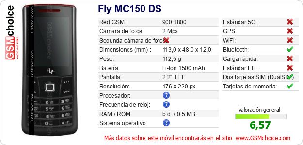 Fly MC150 DS Datos técnicos del móvil 
