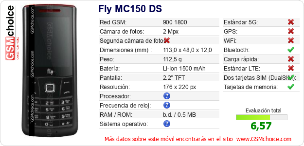 Fly MC150 DS Datos técnicos del móvil Fly MC150 DS Datos técnicos del móvil
