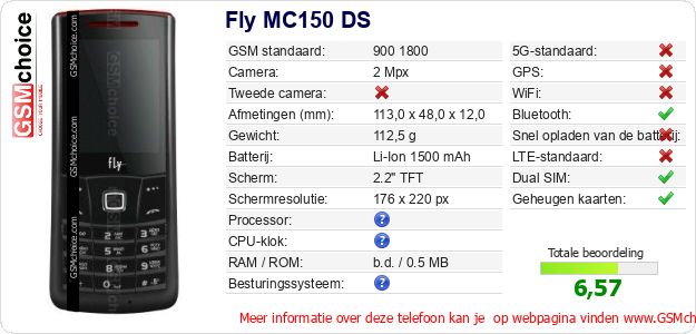 Fly MC150 DS Technische gegevens 