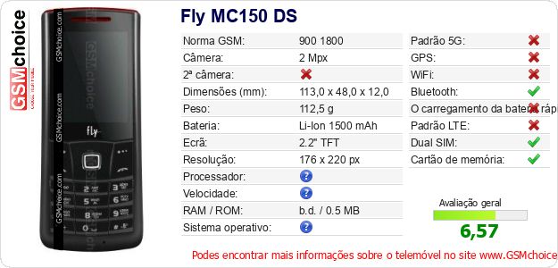 Fly MC150 DS Especificações técnicas do telemóvel 