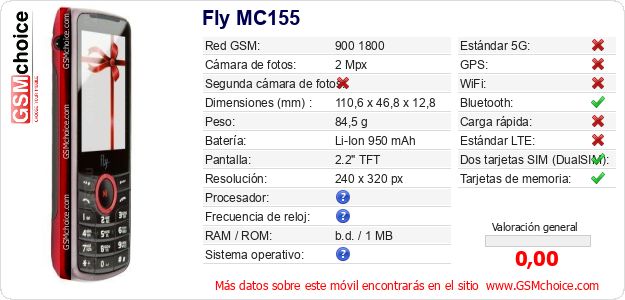 Fly MC155 Datos técnicos del móvil 