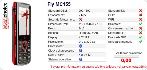 Fly MC155 Dati tecnici di telefono cellulare Fly MC155 Dati tecnici di telefono cellulare