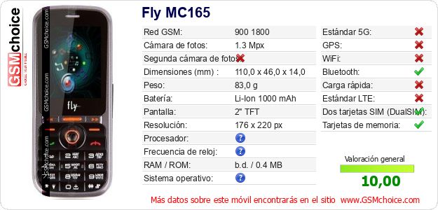 Fly MC165 Datos técnicos del móvil 