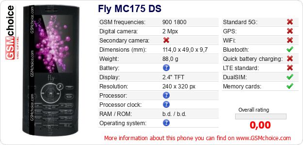 Fly MC175 DS technical specifications Fly MC175 DS technical specifications