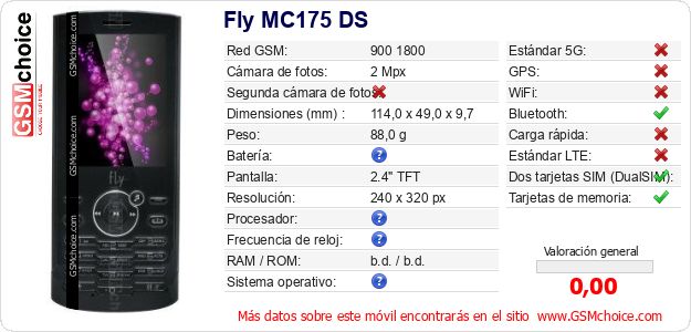 Fly MC175 DS Datos técnicos del móvil 