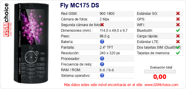 Fly MC175 DS Datos técnicos del móvil Fly MC175 DS Datos técnicos del móvil