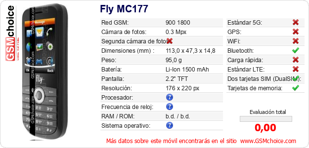 Fly MC177 Datos técnicos del móvil 