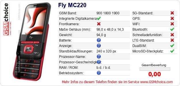 Fly MC220 technische Daten Fly MC220 technische Daten