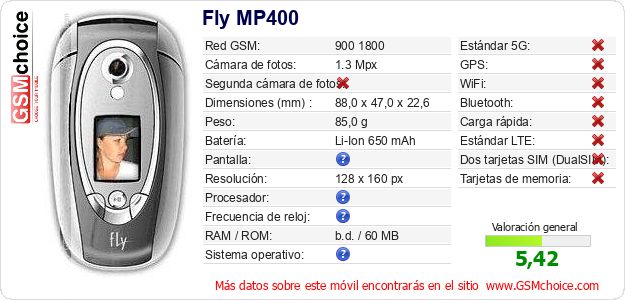 Fly MP400 Datos técnicos del móvil Fly MP400 Datos técnicos del móvil