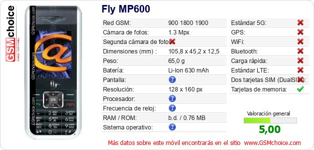 Fly MP600 Datos técnicos del móvil 
