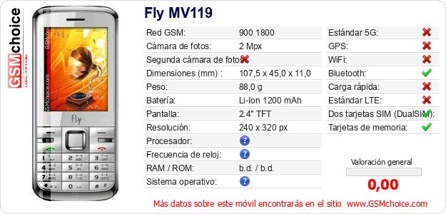 Fly MV119 Datos técnicos del móvil Fly MV119 Datos técnicos del móvil