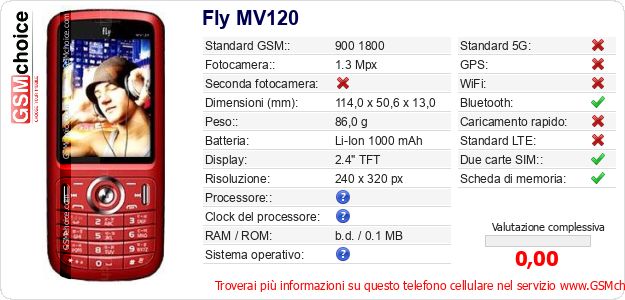 Fly MV120 Dati tecnici di telefono cellulare Fly MV120 Dati tecnici di telefono cellulare