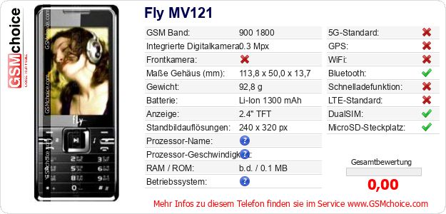 Fly MV121 technische Daten Fly MV121 technische Daten
