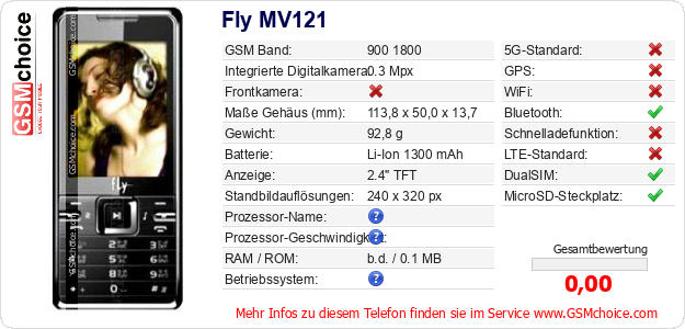 Fly MV121 technische Daten Fly MV121 technische Daten