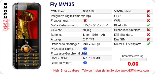 Fly MV135 technische Daten Fly MV135 technische Daten