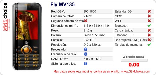 Fly MV135 Datos técnicos del móvil Fly MV135 Datos técnicos del móvil