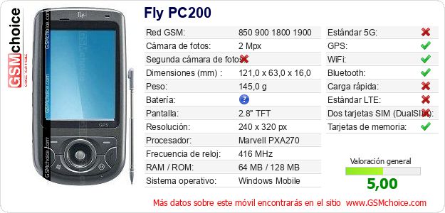 Fly PC200 Datos técnicos del móvil 