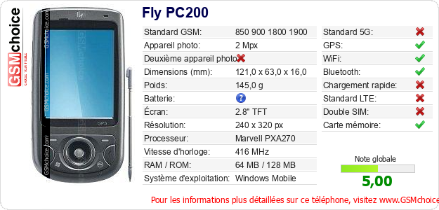 Fly PC200 Fiche technique