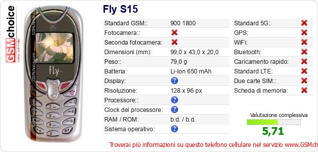 Fly S15 Dati tecnici di telefono cellulare Fly S15 Dati tecnici di telefono cellulare