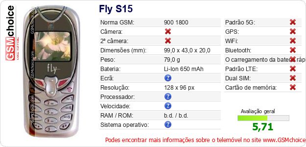 Fly S15 Especificações técnicas do telemóvel 