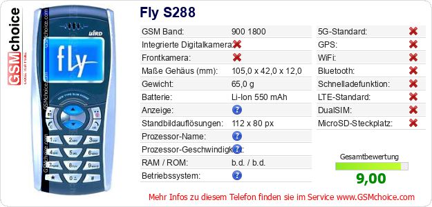 Fly S288 technische Daten Fly S288 technische Daten