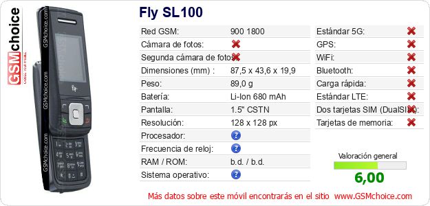 Fly SL100 Datos técnicos del móvil Fly SL100 Datos técnicos del móvil