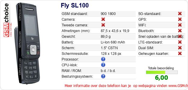 Fly SL100 Technische gegevens 
