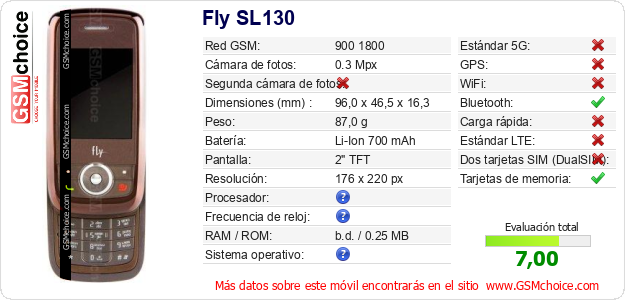 Fly SL130 Datos técnicos del móvil 
