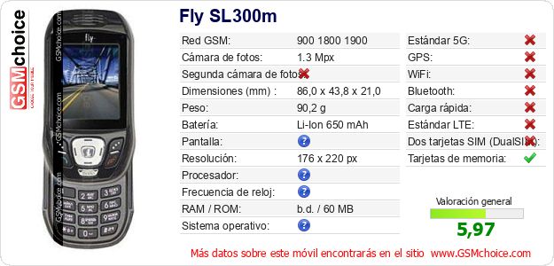 Fly SL300m Datos técnicos del móvil Fly SL300m Datos técnicos del móvil