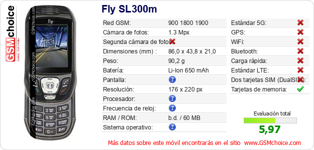 Fly SL300m Datos técnicos del móvil 
