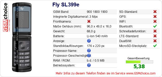 Fly SL399e technische Daten Fly SL399e technische Daten