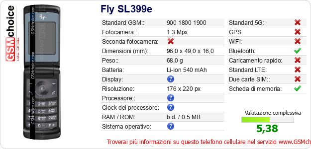 Fly SL399e Dati tecnici di telefono cellulare 