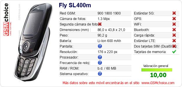 Fly SL400m Datos técnicos del móvil 